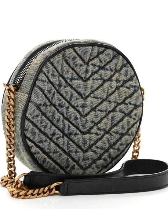 Saint Laurent Denim Chevron Round Crossbody with Gold Hardware - Picture 3 of 6